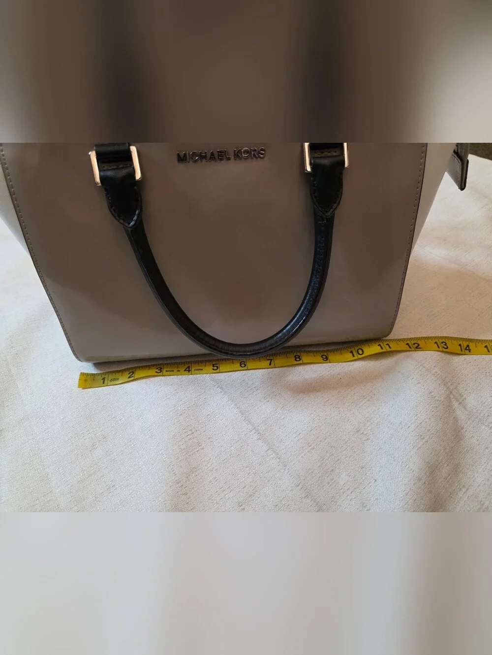 Michael Kors Selma Medium Patent Leather Satchel Crossbody Dark Cement Gray
